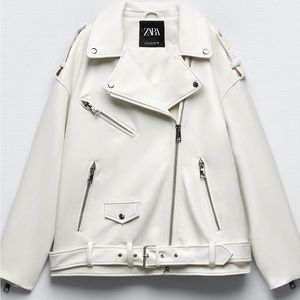 Zara white faux leather jacket sz small